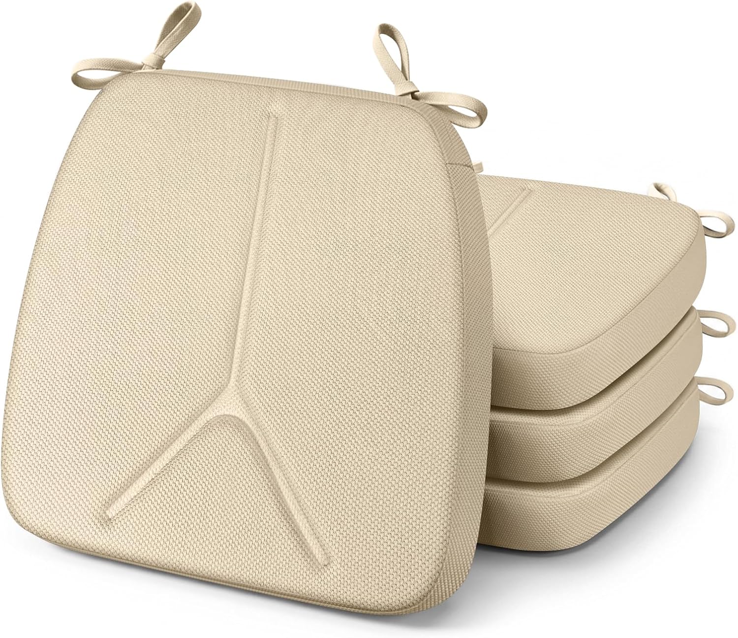 2.5" ThickChair Cushions for Dining Chairs Set of 4, D-Shaped Seat Cushions with Removable Washable Cover and Ties, Non-Slip Chair Pads for Kitchen, Indoor Dining Room, Patio Chairs (Beige)