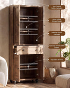 80" Kitchen Pantry Cabinet Set of 2, Farmhouse Storage Cabinets with Glass & Louvered Doors, Adjustable Shelves for Dining Room, Living Room, Home Office, Cracked Oak