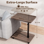 Large C-Shaped End Table, Swivel TV Tray, Couch Side Table Wood | Adjustable Height 360° Swivel, Slide Under Sofa, Multi-Use Couch/Bed/Overbed Table, Small TV Dinner Tray For Couch Dining