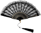 Renaissance Gothic lady Folding Lace Fan Handheld with Tassels For Wedding Bridal Tea Dancing Party