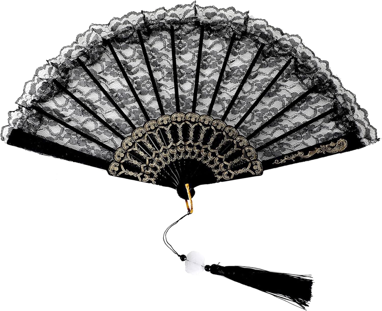 Renaissance Gothic lady Folding Lace Fan Handheld with Tassels For Wedding Bridal Tea Dancing Party