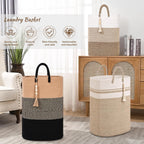 Woven Laundry Basket for Clothes, 80 L Large Rectangle Laundry Hampers with Beads Tassel, Nursery Storage Basket for Toys, Tall Dirty Clothes Hamper for Bedroom Aesthetic, Laundry Room Organization