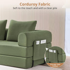 4-in-1 Folding Convertible Sofa Bed, 78 Inch Oversized Corduroy Loveseat Sleeper with Pull Out Bed, Boneless Futon Couch for Living Room Bedroom, No Assembly Needed, Olive Green