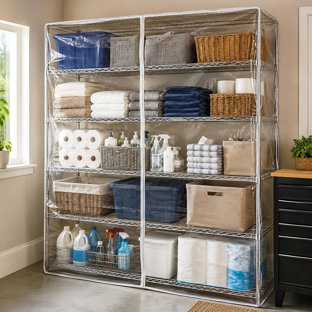 Custom Size Clear Wire Shelf Dust Cover,Waterproof Storage Wire Rack Covers with Zipper,Dustproof Shelf Covers for Wire Shelving,4 Styles, Durable PVC/Oxford Cloth