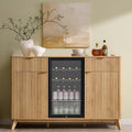 OKD 60" Fluted Coffee Bar Cabinet with Mini Fridge Space, Natural Oak | Mini Fridge Compatible, Built In Charging Station, 3 Stemware Racks, 2 Drawers, 2 Cabinets, Home Bar Cabinet Storage