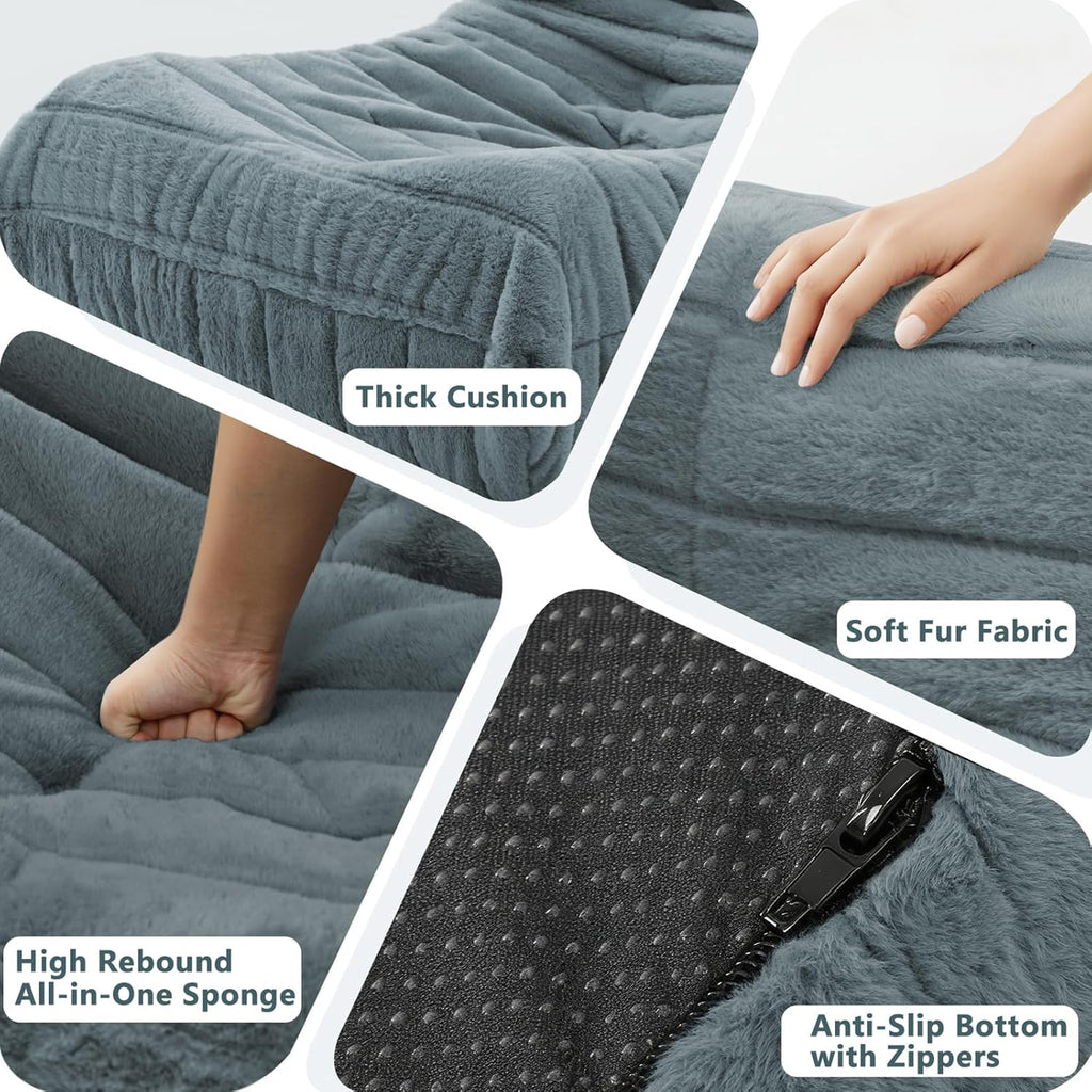 Bean Bag Chair for Adults, Giant Bean Bag Sofa Oversized Beanbag Chairs, Fireside Bean Bag Couch with High Density Sponge Filled Large Bean Bags Chair for Apartment Living Room Bedroom, Blue Grey