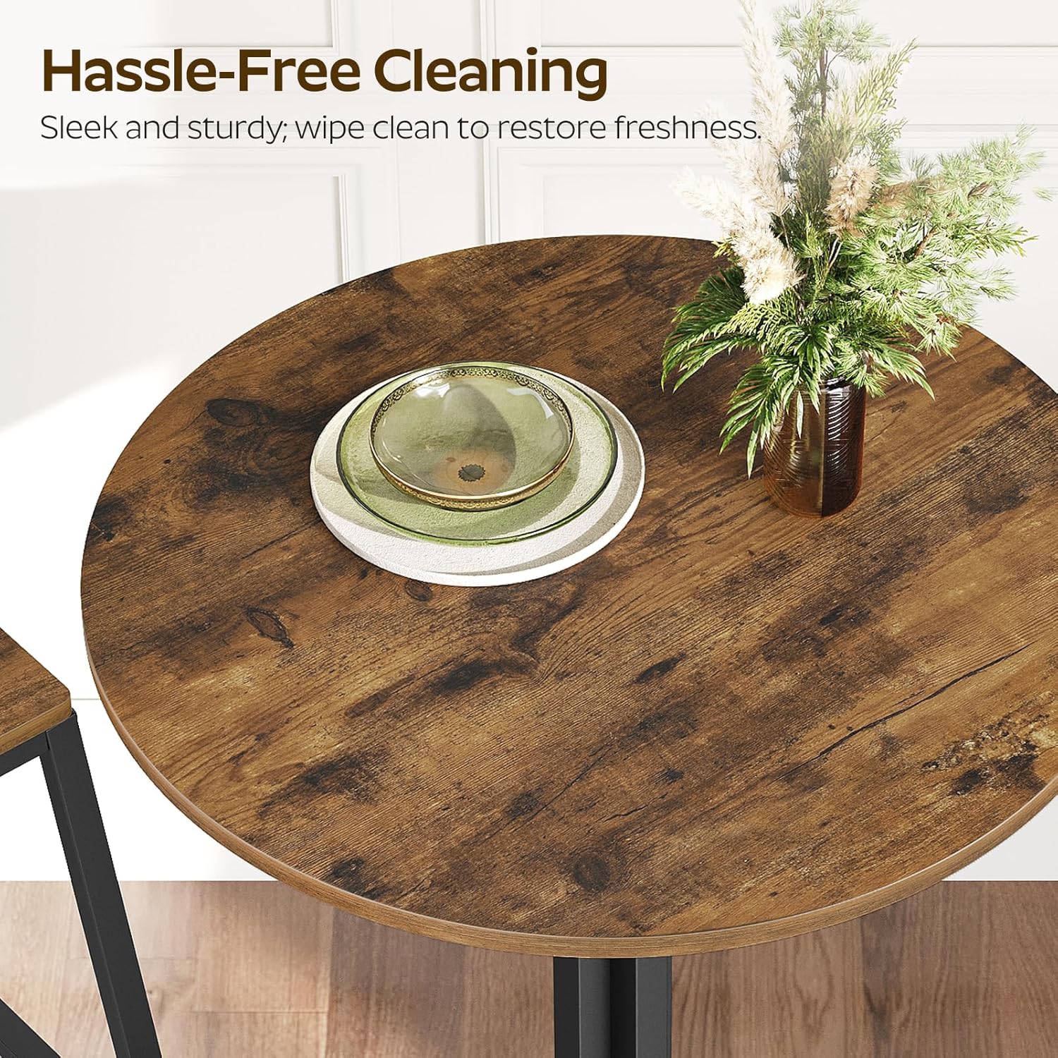 YATINEY Round Bar Table Set of 2, Counter Height Pub Table, Bar Height Cocktail Table, Versatile Use, for Dining Room, Kitchen, Bar, Pub, Cafe, Rustic Brown and Black BT10L2BR