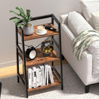 3-Tier Bookshelf, Ladder Shelf for Small Spaces, Industrial Short Bookshelf, Small Bookcase for Living Room, Bedroom, Home Office, Kitchen, 11.8 "D x 16.5" W x 31.3 "H, Rustic Brown