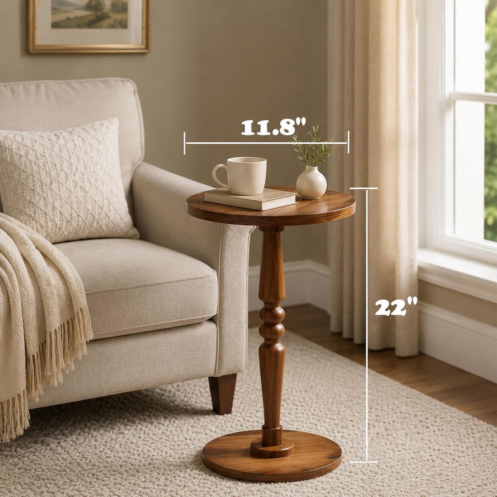 Small Wooden Round Side Table - Accent Nightstand Pedestal Table for Living Room, Bedroom - Compact Coffee Table, Tea Table, Drink Table, End Table for Small Spaces, Corners, Office