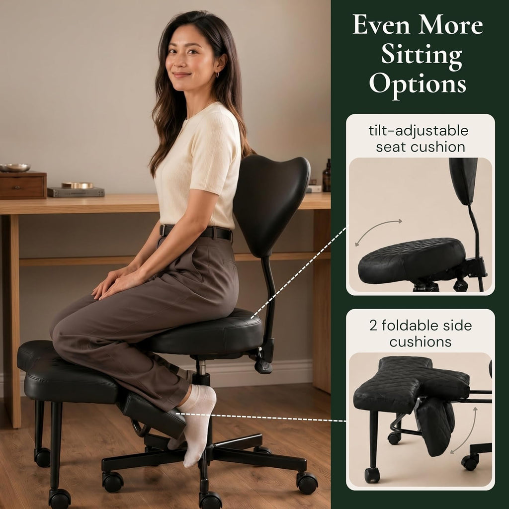 Ergonomic Cross Legged Office Chair with Foot Rest for Kneeling Seating - Crisscross Desk Chair with Wheels for ADHD to Sit Cross Legged - Multi-Position Adjustable Seat with Back Support for Women