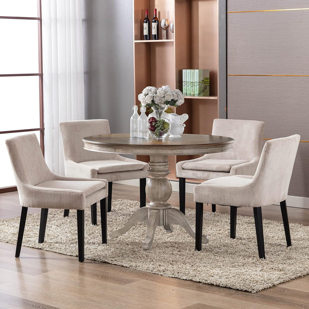 MALOL Upholstered Dining Chairs Set of 6, Mid-Back Kitchen Room Chair with Wood Legs, Corduroy Padded Dining Side Chairs for Dining Room, Beige