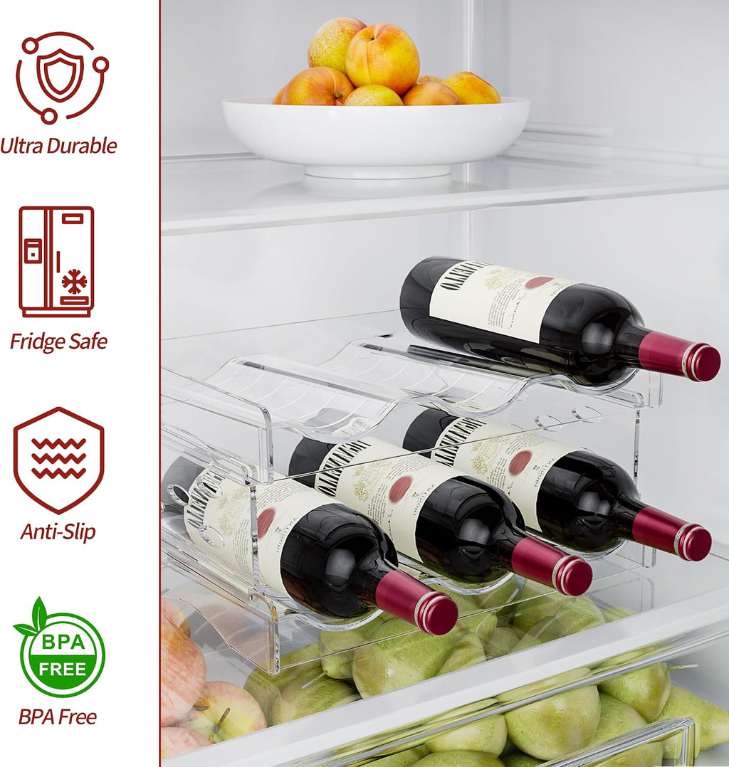 EZ COZY Wine Rack, 4 Tier Water Bottle Organizer for Cabinet (12 Bottles) | Clear Freestanding Wine Bottle Holder for Cabinet, Fridge, Pantry, Wine Rack for Inside Cabinet, Refrigerator, Countertop