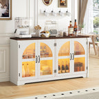 63 Inch Sideboard Buffet Cabinet,Modern Arched Buffet with Led Lights and Glass Doors,Kitchen Buffet Cabinet with Storage Large Curved Cabinets w/Adjustable Shelves for Living Room,Kitchen,White