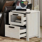WAMPAT Farmhouse Nightstand with Drawer Stroage, Sofa Side Bedside Table in Bedroom and Living Room, Vintage White