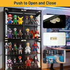 Glass Display Cabinet with Doors,4-Tier Display Shelf for Collectibles with 3 Color Lights, Display Case with Adjustable Glass Shelves, Storage Woode Shelf Bookcase, Showcase,Black