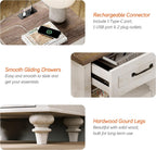 WAMPAT Set of 2 End Tables Nightstands with Charging Station, Sofa Side Tables for Living Room with Drawers & Shelf, Farmhouse Night Stand Wooden Bedside Table for Bedroom, Antique White