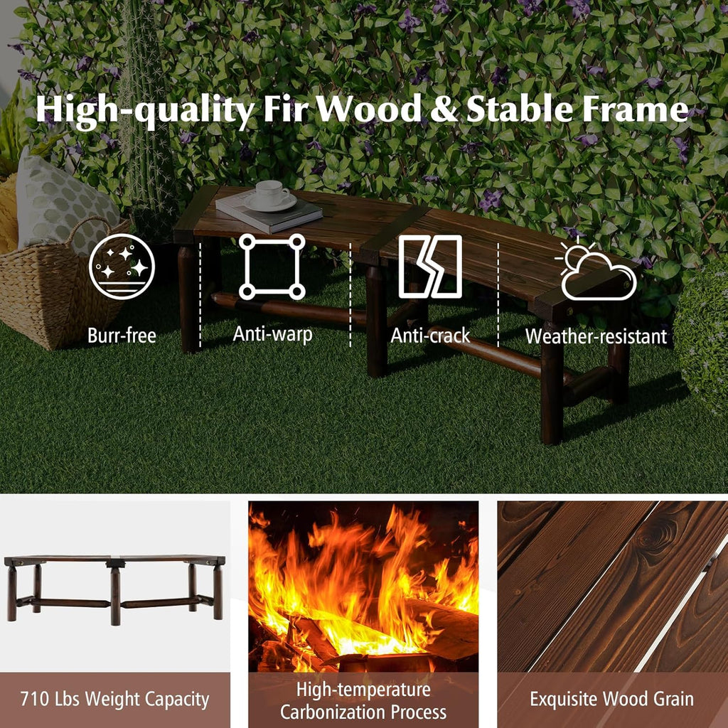 Moccha Outdoor Curved Bench, Carbonized Wood Fire Pit Bench with Slatted Seat, Loveseat, Rustic Wood Outside Chair, Patio Backless 2-Person Seating for Yard Deck Porch, 710 LBS Max Load (2)