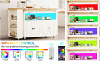 84’’ Rolling Kitchen Island with Swivel Table, Kitchen Cart with LED Lights, Power Outlet, Movable Storage Cabinet with Side Tabletop on Wheels, for Kitchen, Living Room, Home Bar, White