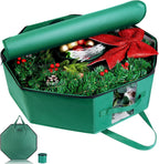 BrilliantJo Wreath Storage Hard Shell Christmas Decorations Case Bag with Interior Pockets 600D Oxford Fabric 24 Inch Xmas Container Box for Holiday Zipper and Handles Labeling Card Slot Green