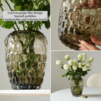 Lvases Amber Bubble Textured Nordic Modern Clear Glass Flower Vase | Minimalist glass vessel for fresh cut floral arrangement, table center decor for living room dining shelf indoor home display