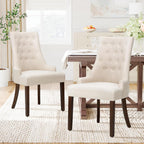 COLAMY Wingback Upholstered Dining Chairs Set of 2, Fabric Side Dining Room Chairs with Tufted Button, Living Room Chairs for Home Kitchen Resturant- Beige