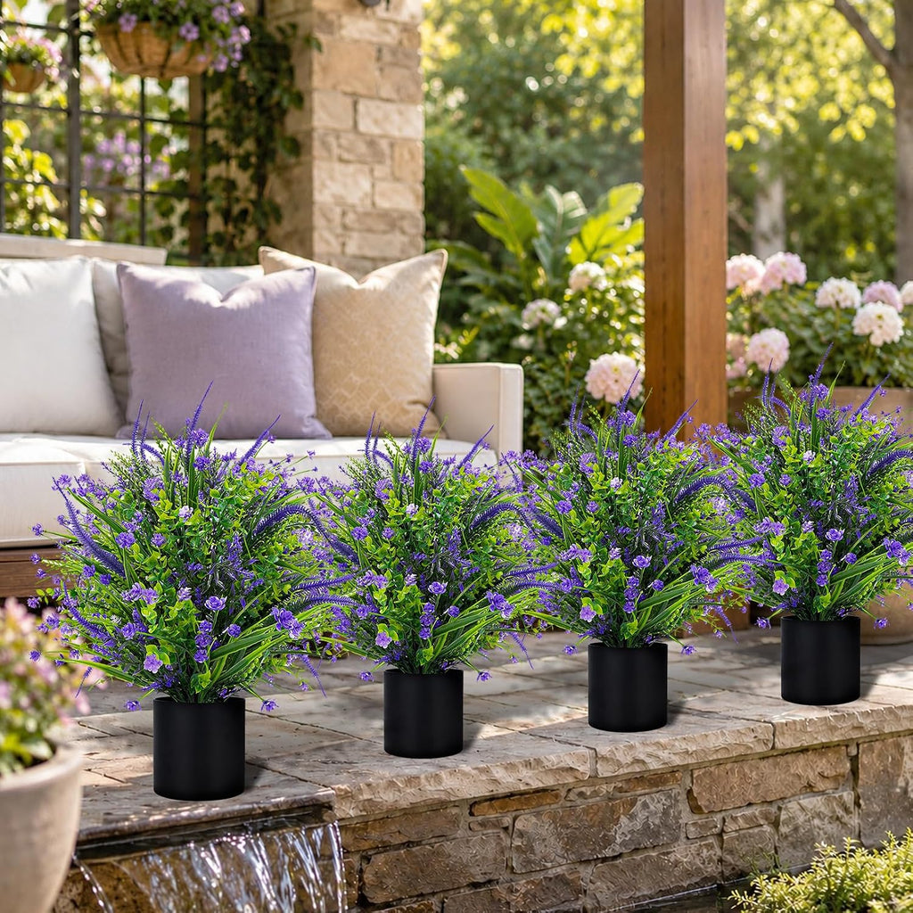 Artificial Lavender Flower Topiary Trees for Front Door UV Resistant Faux Outdoor Potted Plants, Spring Summer Greenery Fake Bushes for Front Door Farmhouse Garden Porch Outdoor Decor (Purple Flower)