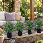 Artificial Lavender Flower Topiary Trees for Front Door UV Resistant Faux Outdoor Potted Plants, Spring Summer Greenery Fake Bushes for Front Door Farmhouse Garden Porch Outdoor Decor (Purple Flower)