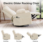 Korser Power Swivel Rocker Recliner with Dual Motor Adjustable Headrest for Adults, Oversized 24" Wide Seat Glider Rocking Chair with Massage & Heat, Corduroy Electric Recliner with USB&Type-C, Beige