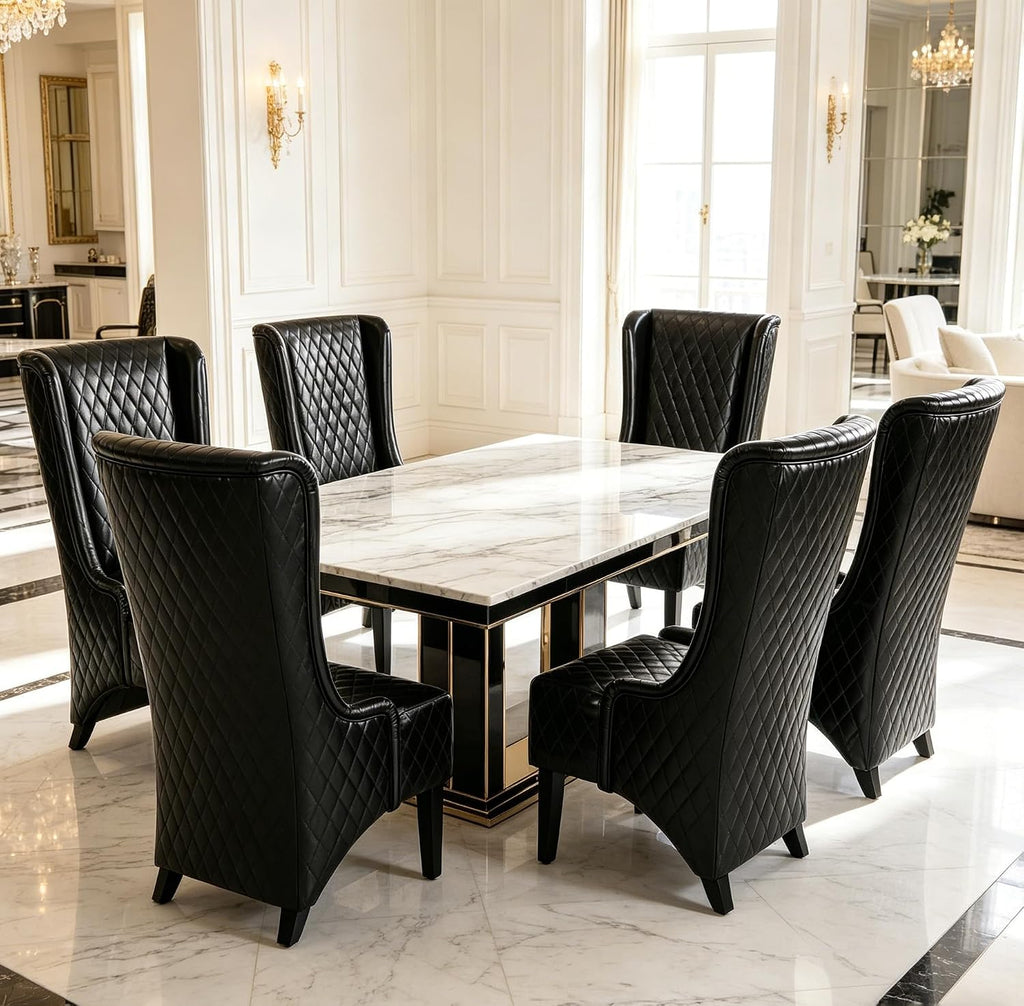 High Back Dining Chair, Retro Wing Back King Throne Chair Head Chairs for Dining Table, PU Leather Upholstered Accent Side Chairs for Living Room Dining Room Bedroom (Black)