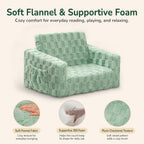 Toddler Couch for Kids, 2-in-1 Kids Fold Out Couch with Flip Open Sofa Lounger, Soft Flannel Kids Sofa Chair for Playroom Bedroom, Green