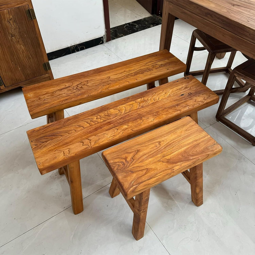 Farmhouse Indoor Wooden Living room Dining Bench, Asian Natural Wood Kitchen Entryway Bench with Armless Design and Short Height, Solid Wood Shoe Bench Entryway Benches，Brown(100*26*45cm/39.3*10.2*17.