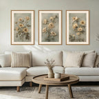 KAIRNE Vintage Botanical Flower Framed Canvas Wall Art Set,Boho Green Beige Floral Wall Decor,Rustic Wildflower Art Prints,Modern Minimalist Artwork for Living Room,Bedroom,Farmhouse,Office-24 x36 x3