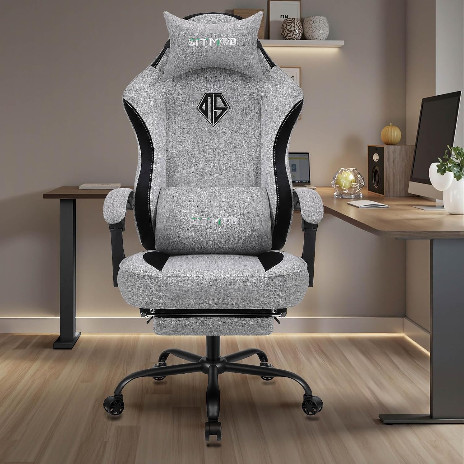 Gaming Chair, Computer Office Chair with Foot Rest, Ergonomic Fabric Desk Chair with Adjustable Lumbar Support & Headrest, Comfortable PC Reclining Gaming Chairs for Adults, Silla Gamer 350lbs