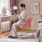 Yaheetech Flower Shape Vanity Chair with Petal Armrests, Pink | Velvet Makeup Chair no Wheels with Golden Metal Legs, Modern Side Armchair with Back for Living Room/Bedroom/Home Office