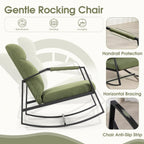 HOMEFUN Nursery Rocking Chair,Patio Rocking Chair,Upholstered Glider Rocker with Padded Seat and High Backrest Safe and Comfy Armchair for Living Room Office,Front Porch, Garden, Patio, Backyard Green