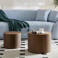 Nesting Coffee Table Set of 2,Modern Round Wooden Coffee Tables with Storage,Luxury Side Table Accent End Table for Small Space Living Room Apartment (19.17”)