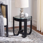 SAFAVIEH Home Collection – Bilian Round Accent Table, Black Rattan Base with Tempered Glass Top, Fully Assembled Accent Table for Living Room or Bedroom (ACC9900C)