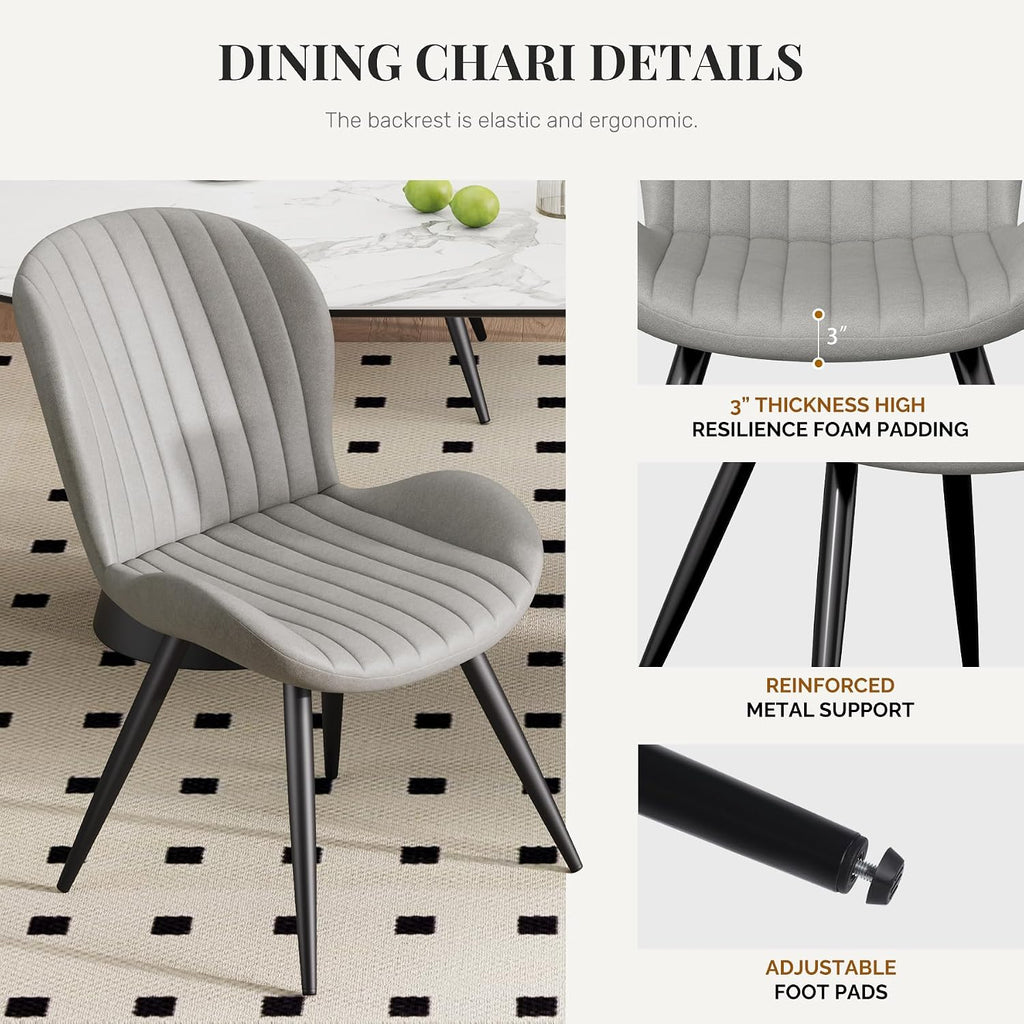 Dining Chairs Set of 2 Modern Fabric Dining Room Chairs Upholstered Dining Chairs with Thick Cushions Metal Legs Armless Back Chair for Kitchen and Living Room Light Gray