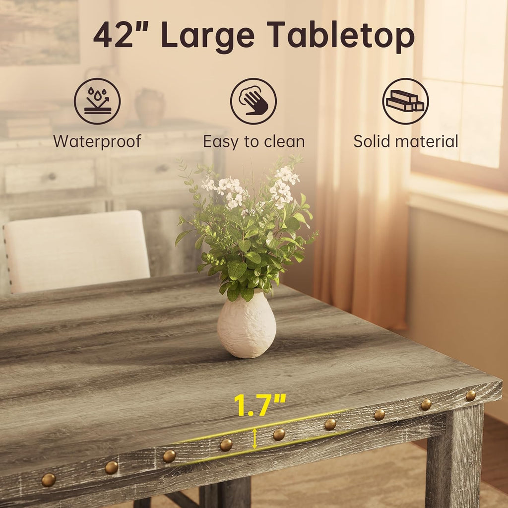 Counter Height Dining Table Set for 4,Farmhouse Dining Table Set for 4,Square Bar Kitchen Dining Table with 4 Bar Stools,High Dining Table and Chairs for Dining Room, Kitchen
