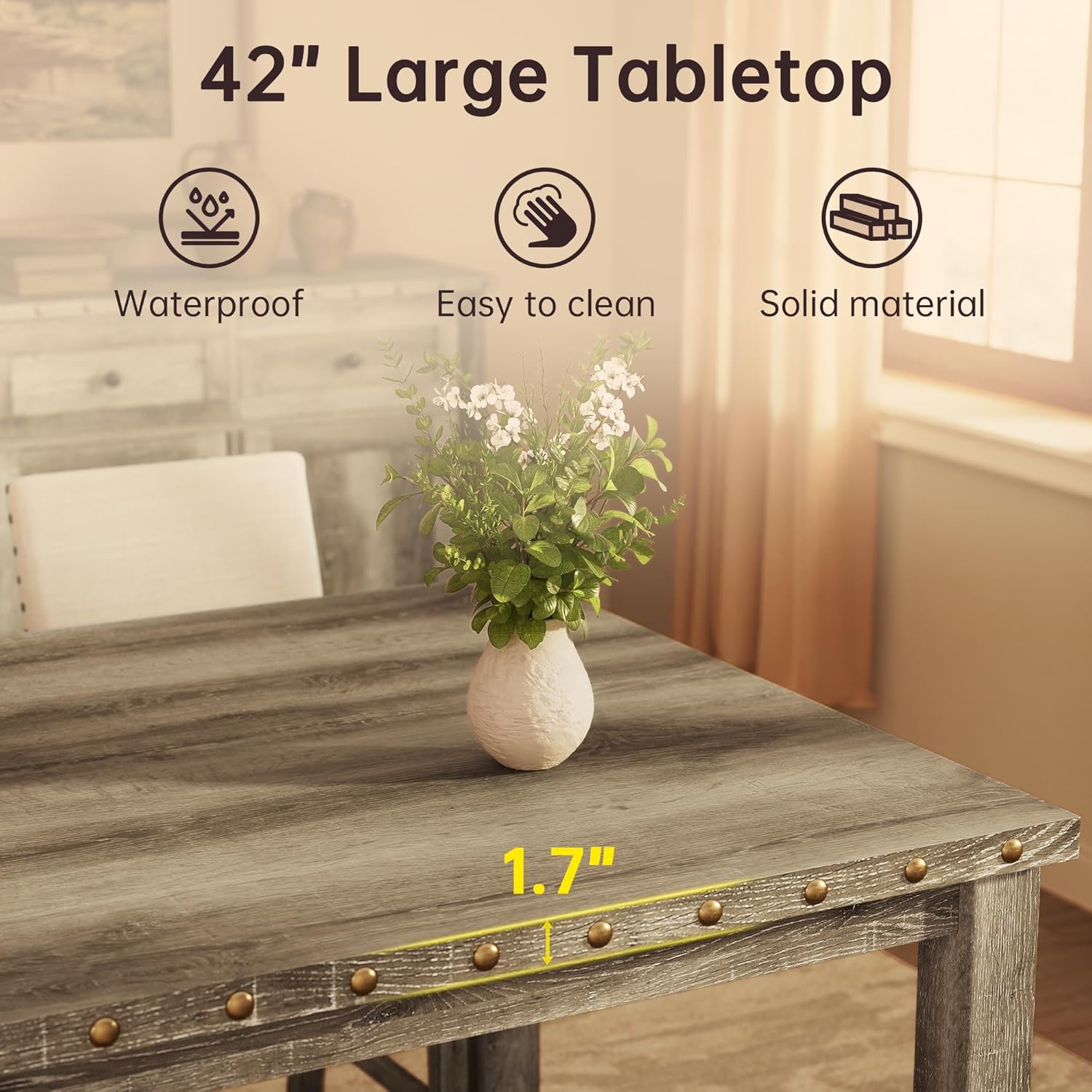 Counter Height Dining Table Set for 4,Farmhouse Dining Table Set for 4,Square Bar Kitchen Dining Table with 4 Bar Stools,High Dining Table and Chairs for Dining Room, Kitchen