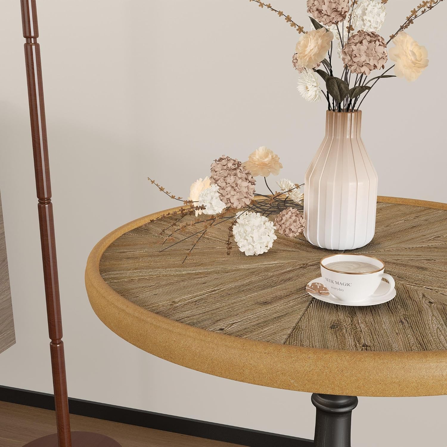 Round Retro Side Table for Drink Coffee Modern Accent Lightweight Vintage End Table with Metal Leg for Small Space Living Room Bedroom Corners Office, Natural