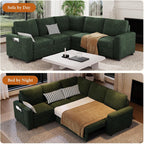 Vesgantti 88.4" Sectional Sleeper Sofa with Pull Out Bed, 5 Seater L Shaped Modular Sectional Couch with Storage, Comfy Chenille Modular Couch for Living Room, Bedroom, Apartment, Green
