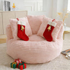 45" Round Pink Bean Bag Chair with Backrest,Corduroy Fabric Beanbag Couch 3 Pillows,Floor Cushion Bean Bag Chair for Adults,Plush TV Chair,Comfy Lazy Sofa for Living Room