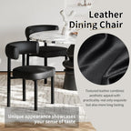 Dining Chairs Set of 2, Mid-Century Dining Room Chair, Carbon Steel Legs, Upholstered Seat, Textured Leather, Ergonomic Curved Backrest, Modern for Kitchen, Restaurant, Black