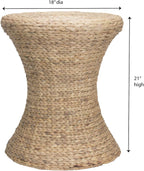 Household Essentials Handwoven Water Hyacinth Wicker Stool with Hourglass Shape, Natural