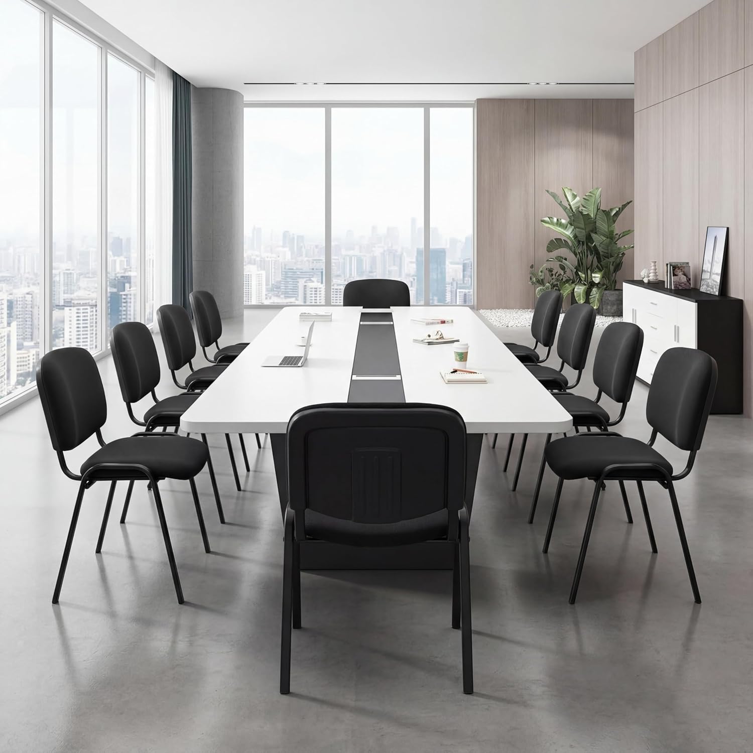 Stackable Office Guest Chairs, Reception Waiting Room Chairs with Padded Seat & Back, Armless No Wheels Conference Chairs for Training, Meeting, Lobby, Set of 5, Black Mesh Fabric