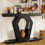 FUSUNBAO 47.3" Console Table,Openwork Bracket Sofa Table, Wood Narrow Entryway Table for Hallway, Behind The Couch, Living Room, Foyer, Easy Assembly (Black Marble Texture)