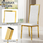 Modern Dining Chairs Set of 4, White Willow Leaf Pattern with Chrome Gold Metal Legs, Curved High Back Design & Cloud Cushioning, Mid-Century Kitchen Chairs with Non-Slip Feet(Easy Assembly)