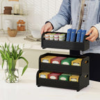 3-Tier Bamboo Tea Bag Organizer, Stackable Tea Holder for Countertop, Black | Tea Box Shelf with Removable Dividers, Wall Mount Large Capacity Tea Organizers and Storage for Pantry Kitchen Office Bar