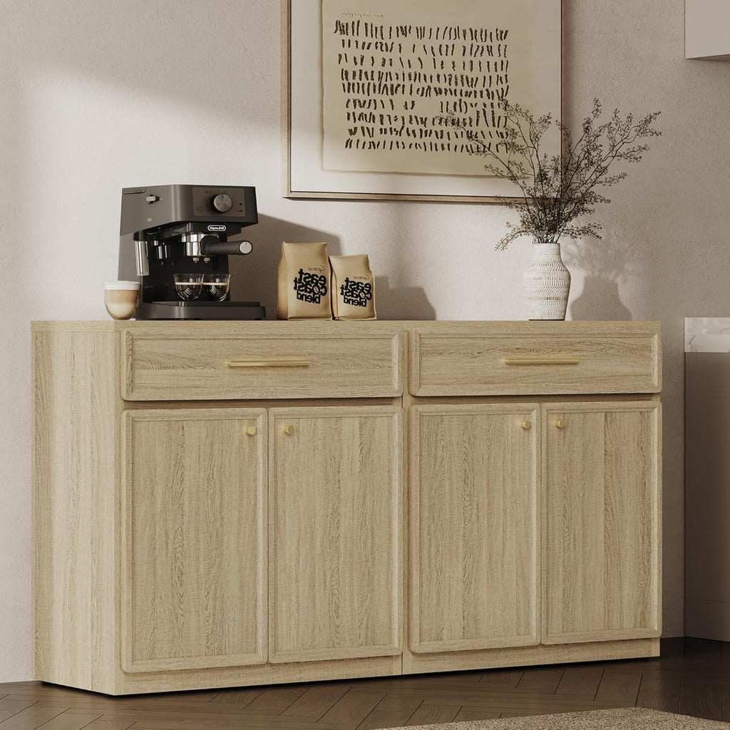 SICOTAS Buffet Cabinet with Storage Tall Modern Accent Storage Cabinet with Doors and Shelves 90 inch Wide Wooden Sideboard Credenza Buffets Console Table Coffee Bar for Kitchen Dining Living Room